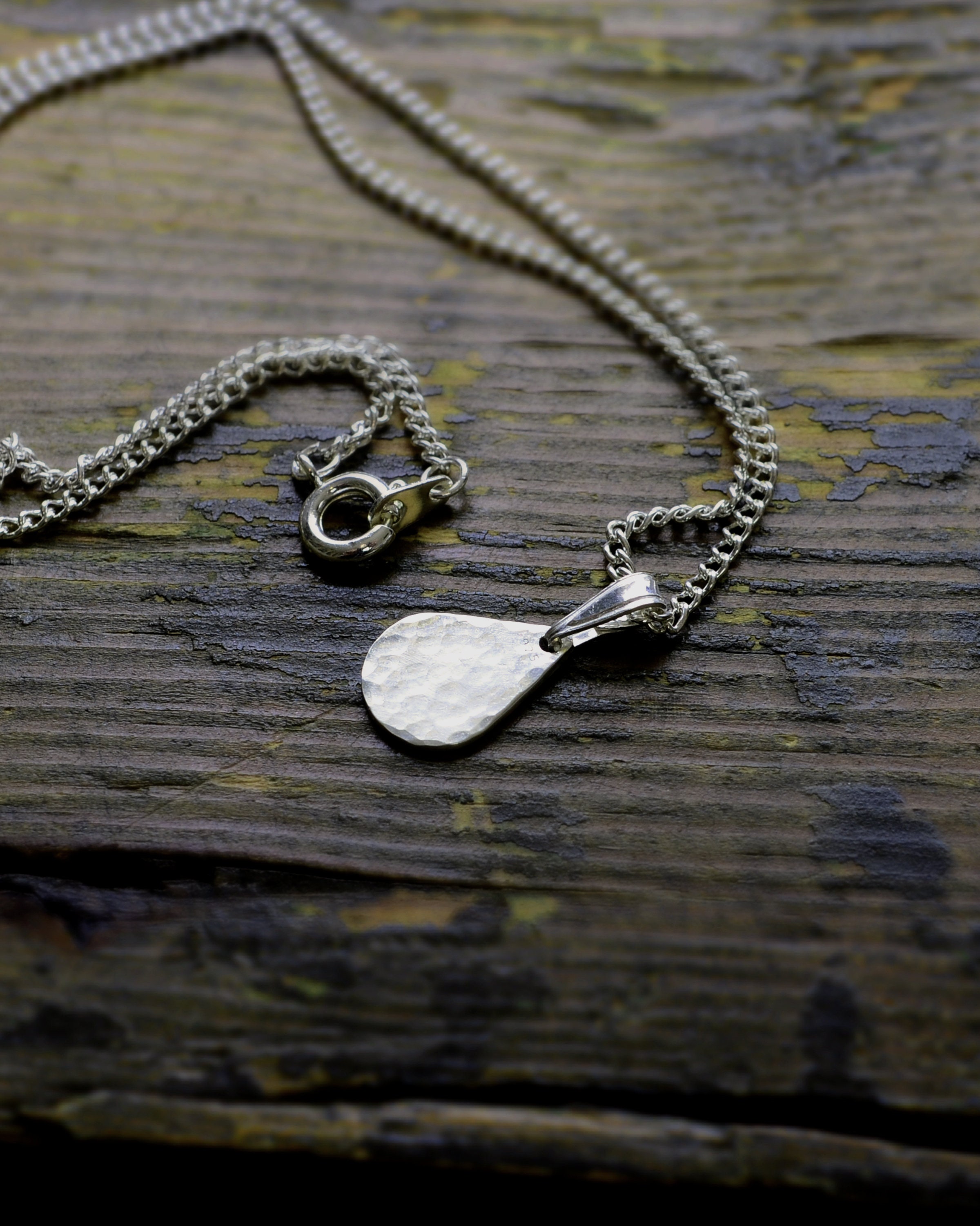 Simple silver hammered teardrop necklace Etsy