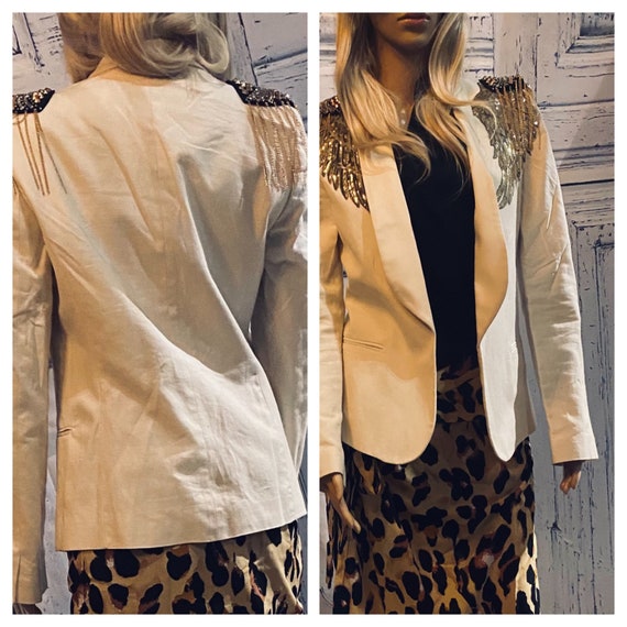 Cream Open Blazer With Satin Collar and Gold Sequin Angel Wings and Removable Gold Studded Epaulettes No Label but Fits Sizes 8 to 10 Etsy Canada