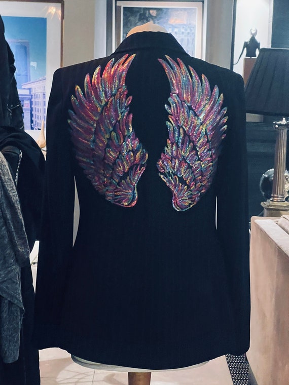 Black and Lilac Fitted Pin Striped Jacket With Lilac Rainbow