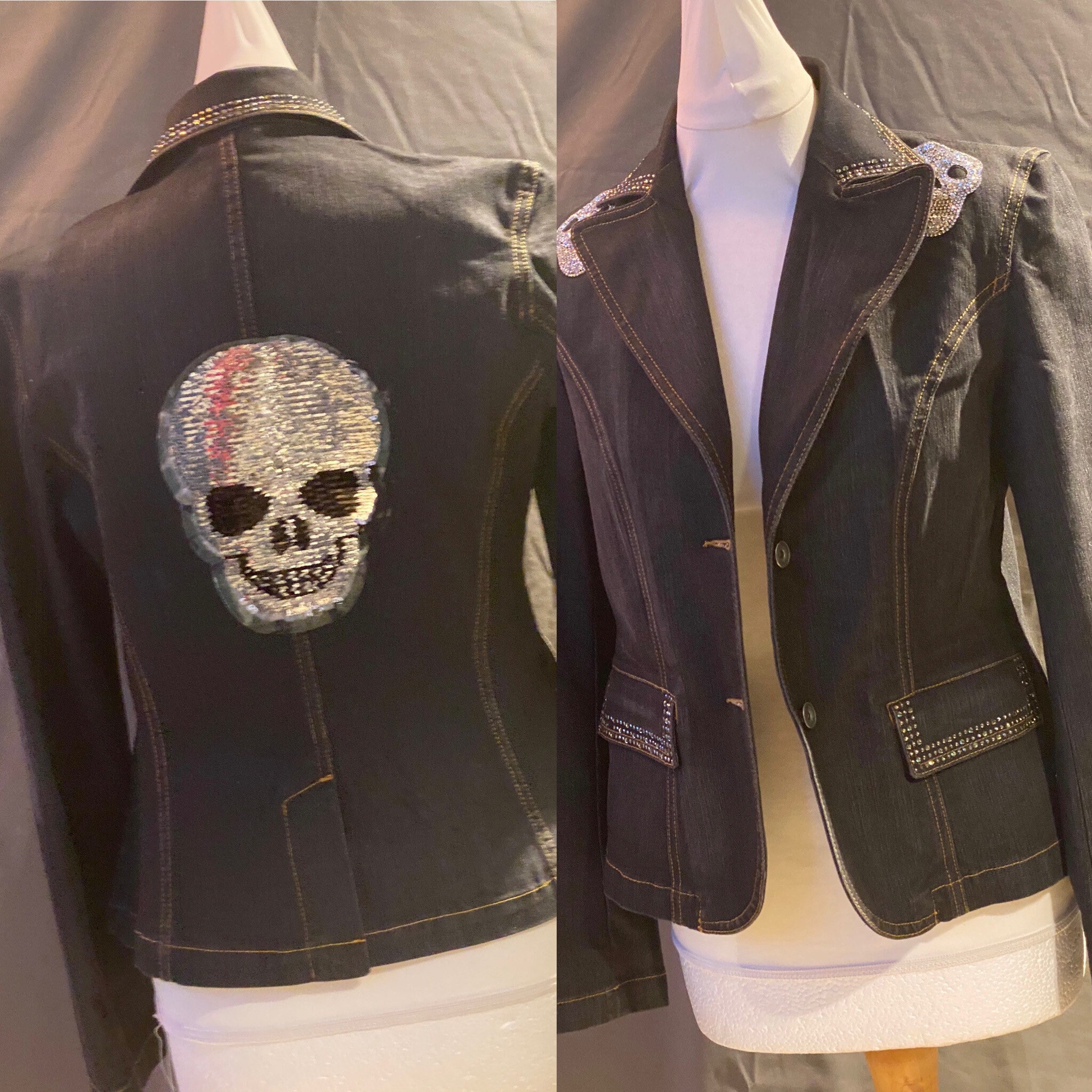 Denim Skull Blazer Style Jacket with Skulls Size 10 Etsy