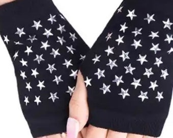 Black fingerless driving gloves with silver star stuffs one size only