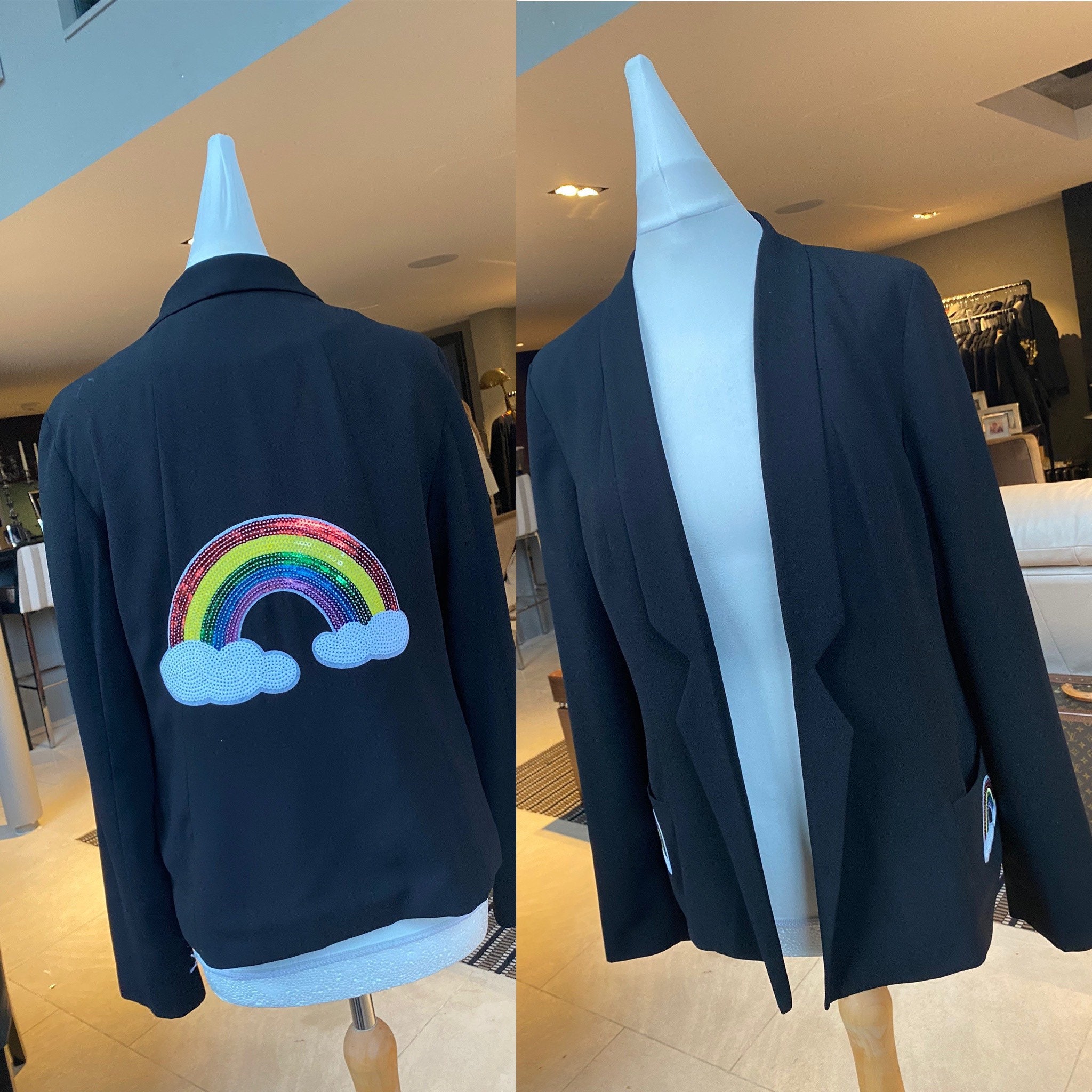 Black Rainbow Tailored Blazer with rainbow and embroidery Cuff Etsy