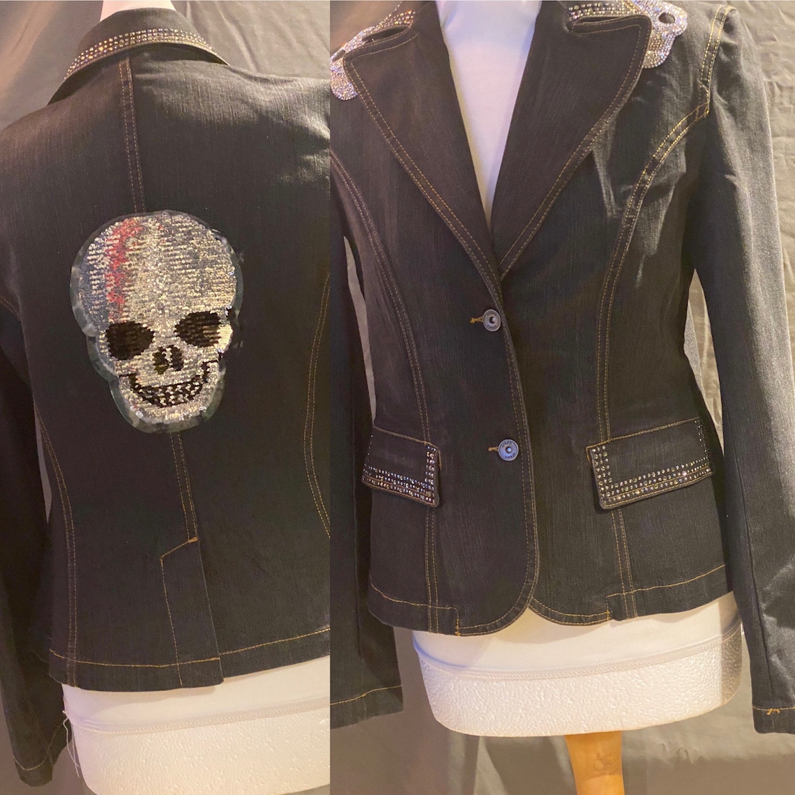 Denim Skull Blazer Style Jacket with Skulls Size 10 Etsy