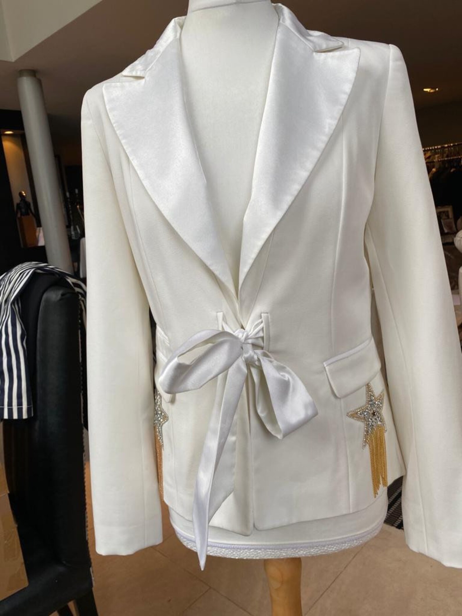 Exclusive Cream Tuxedo with White Satin Cross Lapel