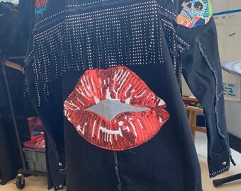 Black Embellished  studded fringed Shirt Jacket Size Large