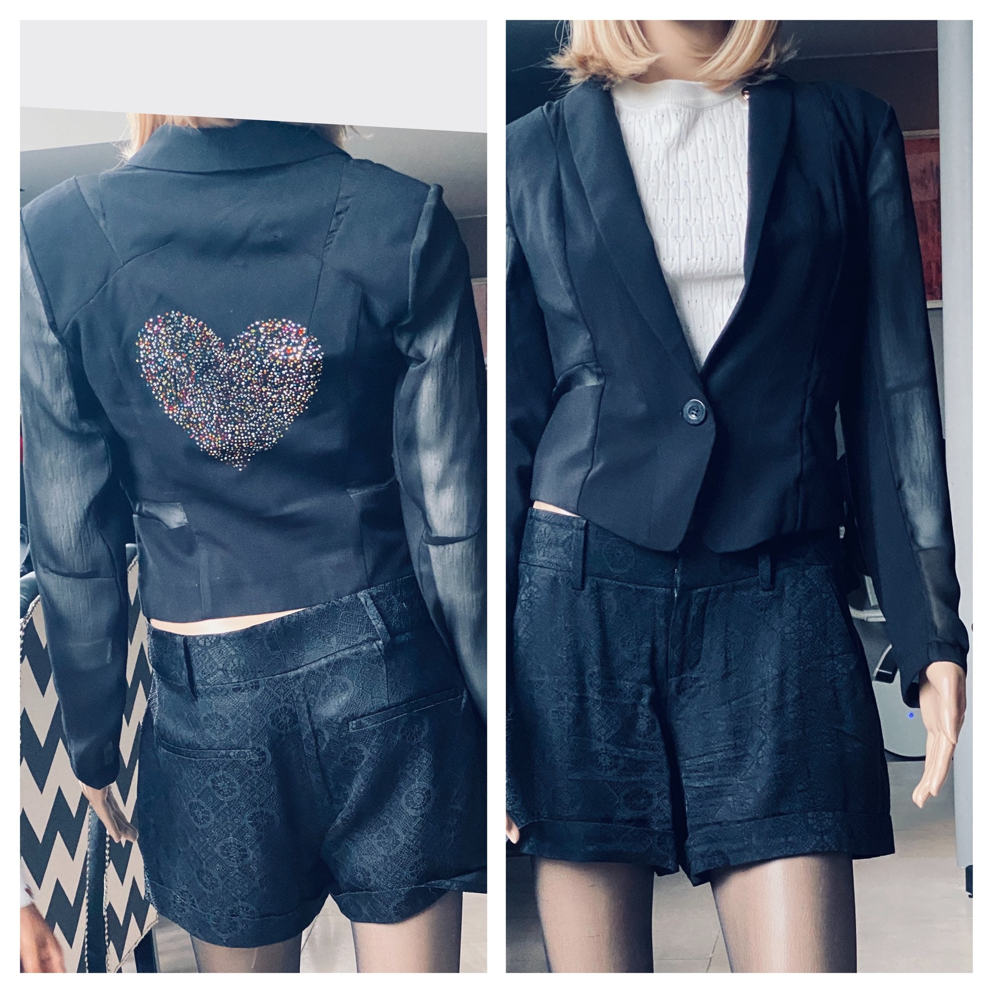 Black blazer with sheer sleeves 2025