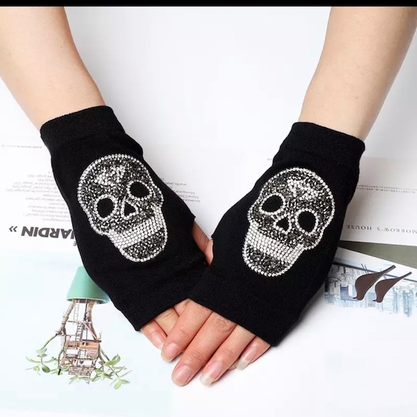Skull Fingerless Gloves Etsy