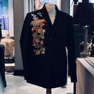 Black Tailored Jacket With Embroidery Dragon On The Front Size UK 16