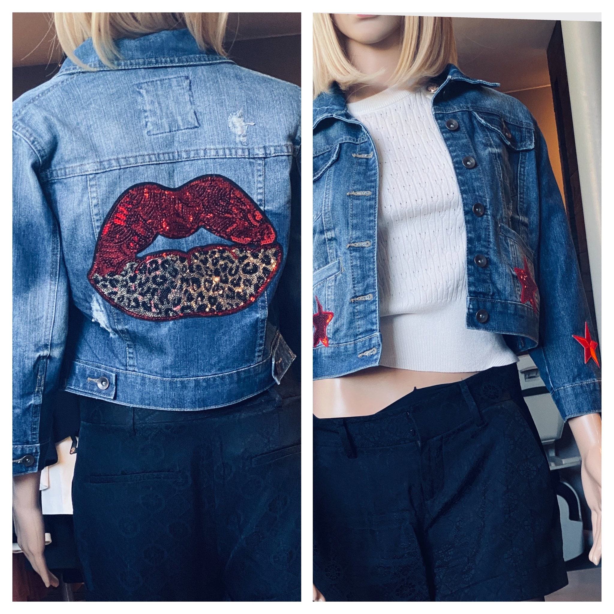 Denim Coat With Patches Rockabilly Winter Coat Denim Jacket With