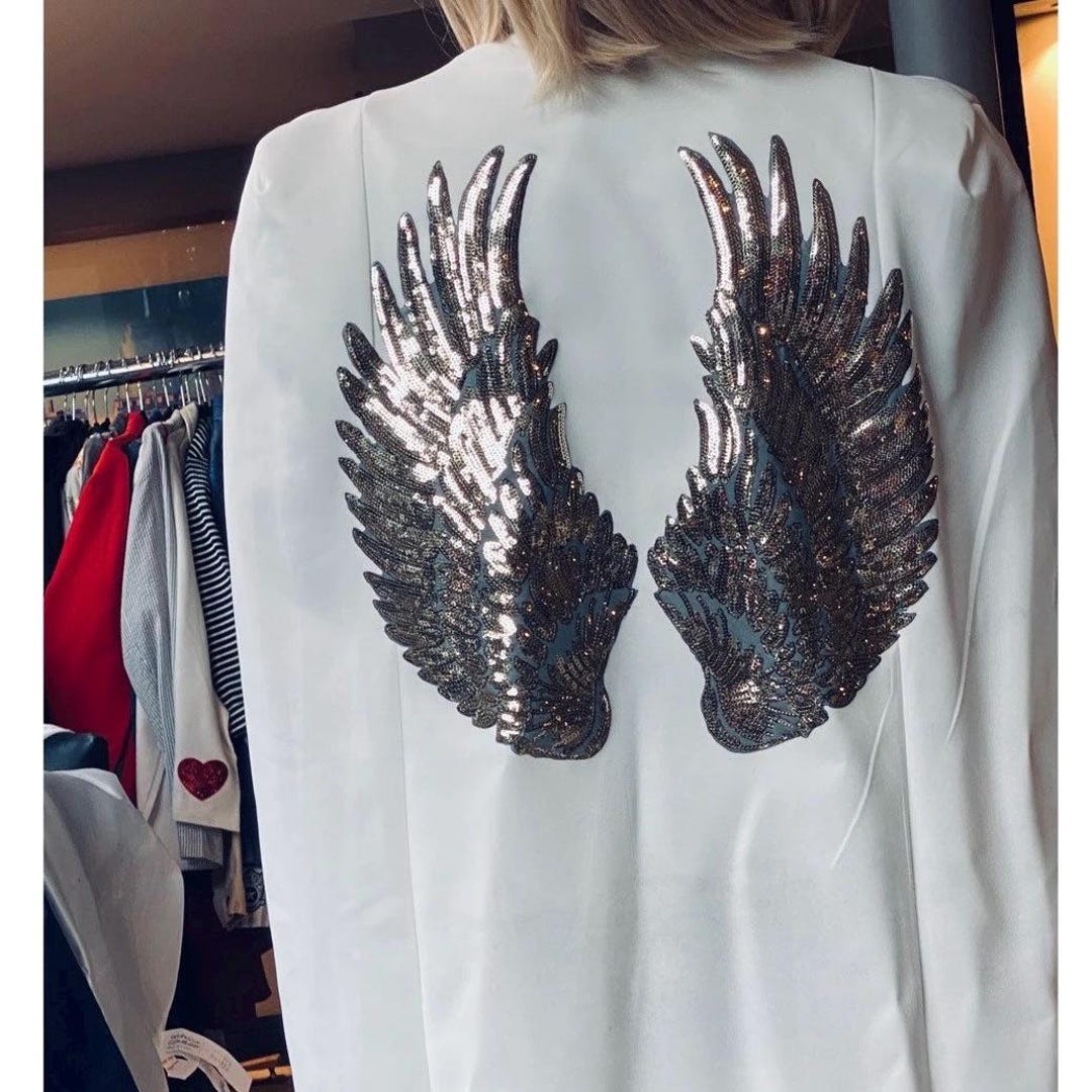 Cream Cape Jacket With Gold Sequin Angel Wings Size UK 14 Fits