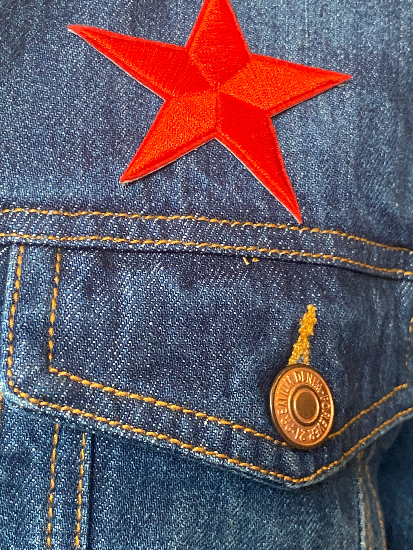 Blue denim jacket with red stars and large white sequin star | Etsy