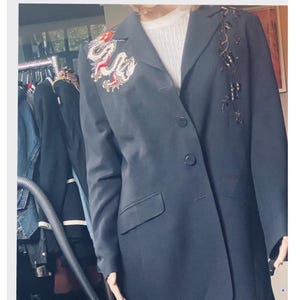Black Jacket with dragon and oriental blossom branch size UK 18