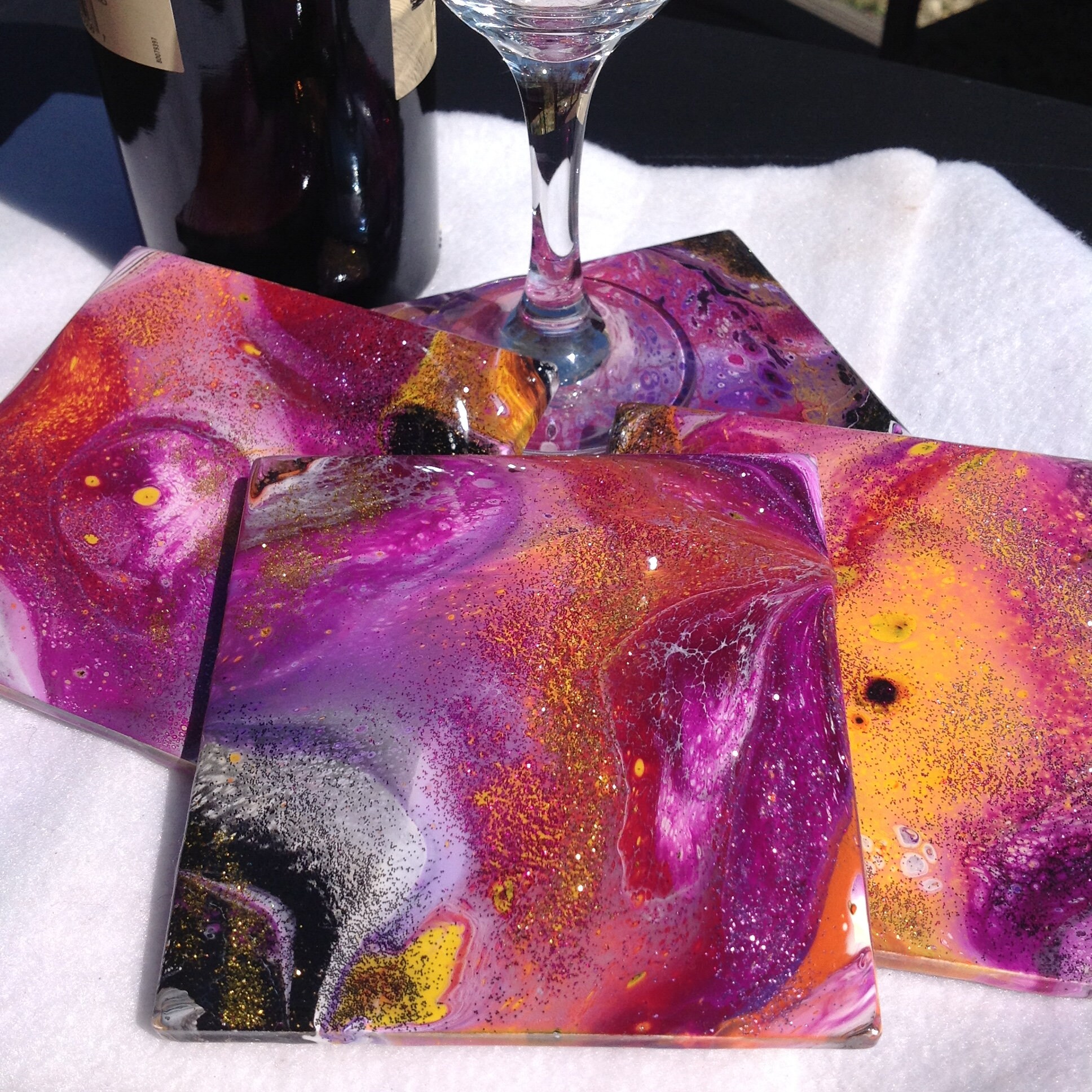 ARTISTIC Hand painted ceramic coasters acrylic pour paint Etsy