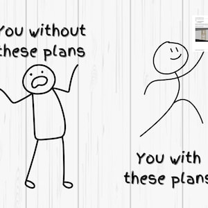 May include: A stick figure illustration comparing someone without plans to someone with plans. The person without plans looks distressed, while the person with plans is smiling and holding a document labeled "Plans".
