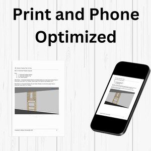 May include: A printable instruction sheet for building a fireplace mantel. The sheet includes a diagram of the mantel and instructions for assembling it. The image shows a phone displaying the same instructions.