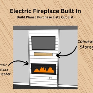 Electric Fireplace Built In Build Plan - Supplies List, Cut List, Blueprints - DIY, Accent Wall, Home Project