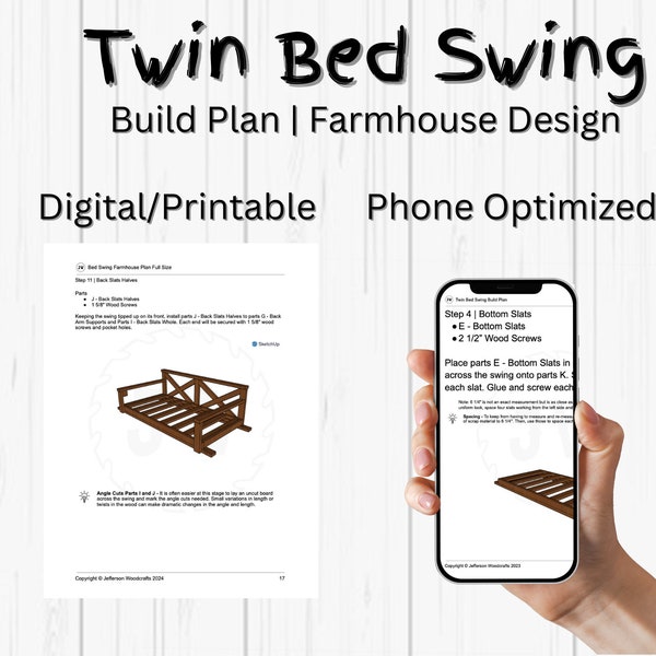 Twin Swing Bed Build Plan - Farmhouse Design -  Supplies List, Cut List, Blueprints, and More - Outdoor Furniture, Bed Swing, Twin Bed Swing