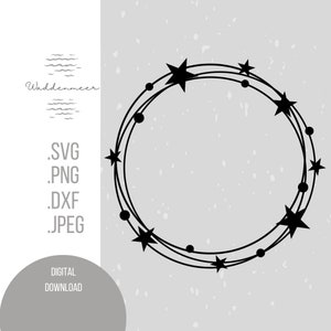 Krans kerstkrans deur krans met sterren en ballen plotterbestand voor plotter png svg dxf jpeg plotten kerst vector vector grafisch bestand