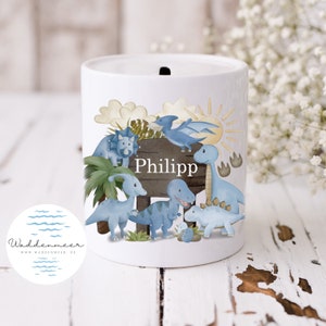 Personalized Money Box Dino Piggy Bank Name Ceramic Gift Gift Idea Birth Child Money Saving Money Gift Desired Name Girl Boy