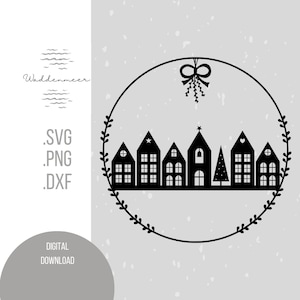 Case ghirlanda Case scandinave nordiche Skandi fila di case stella png svg dxf File plotter di Natale File di Natale porta ghirlanda tracciamento