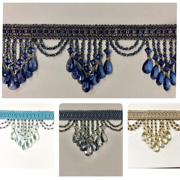 4.25" Lucite Crystal Beaded Fringe Trim TF-78 Collection 3 Various Colors Available / Drapery / Upholstery / Price Per Yard / Handmade