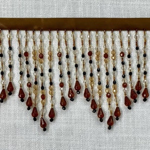 Brown Multi Crystal Beaded Fringe Trim 5&quot; Width CBF-38/8 Upholstery / Drapery / Interior Design / Home Furnishing / Handmade