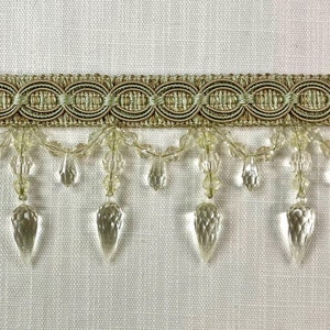 Sage Green & Mint Green Lucite Crystal Beaded Tassel Fringe Trim 4&quot; Width TF-32/16-13 Drapery / Upholstery / Home Furnishing / Interiors