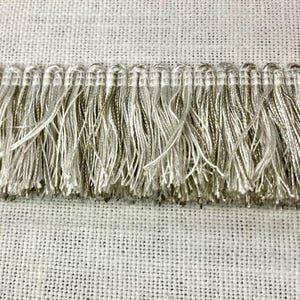 Creamy White & Silver Thick Brush Fringe Trim 1.75&quot; Width BRF-3/50-2 Upholstery / Drapery / Pillows / Home Furnishing / Interior Design