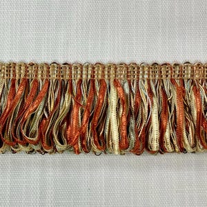 Beige, Blue & Rust Loop Ribbon Fringe Trim  2" Width LPF-1/40-35-3 Upholstery / Drapery / Interior Design / Home Furnishing