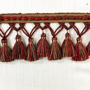 Cranberry, Gold & Olive Green Tassel Fringe Trim 3.5&quot; Width TF-56/33-7-17 Upholstery / Drapery / Interior Design / Home Furnishing