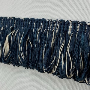 Navy & Beige Loop Fringe Trim 2" Width LPF-2/46-4 Upholstery / Drapery / Interior Design / Home Furnishing / Pillows / Bedding