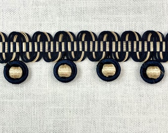 Dark Navy & Beige  French Tassel Fringe Trim  2.25" Width TF-67/46-4 Upholstery / Drapery / Interior Design / Home Furnishing / Handmade