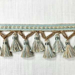 Turquoise, Beige & Aqua Tassel Fringe Trim 3.5&quot; Width TF-56/39-3 Upholstery / Drapery / Interior Design / Home Furnsihing