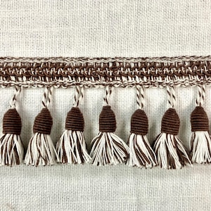 Winter White & Brown 100% Linen Tassel Fringe Trim 3&quot; Width TF-53-L/2-8 Upholstery / Drapery / Interior Design / Home Furnishing