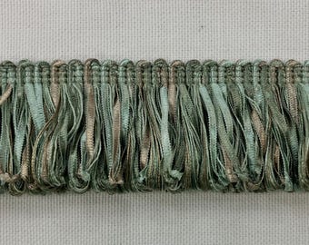 Aqua & Taupe Thick Loop Ribbon Fringe 2" Width Trim LPF-2/39-4 Upholstery / Drapery / Interior Design / Home Furnishing