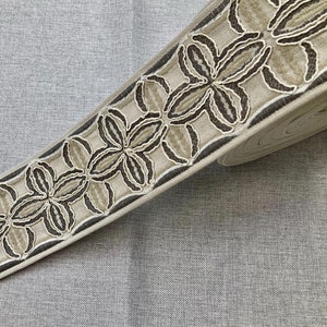4" Beige, Grey & Cream Woven Embroidery Trim Tape H-008 Upholstery / Drapery / Home Furnishing / Interior Design