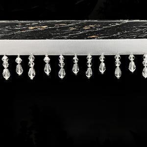 White & Clear 100% GLASS Crystal Beaded Fringe Trim 1.25&quot; Width CBF-2/1 Upholstery / Drapery / Interior Design / Home Furnishing