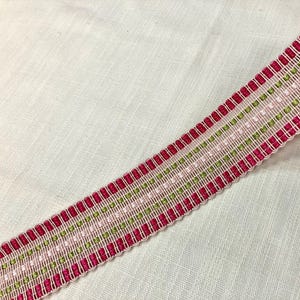 Pink, Dark Pink & Mint Knitted Trim Tape 2.25&quot; Width HB-10/18-13 Upholstery / Drapery / Interior Design / Home Furnishing / Pillow / Bedding