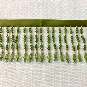 Loden Green & Gold Crystal Beaded Fringe Trim 2.75&quot; Width CBF-20/17-12 Drapery / Upholstery / Interior Design / Home Furnishing / Handmade