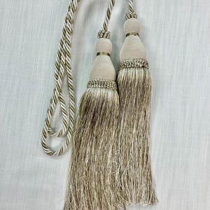 Beige & Cream Jumbo Double Tassel Tieback 13" Length plus 15" Double Loop Twist Cord DCTB-22/3-2 Drapery / Interior Design / Home Furnishing