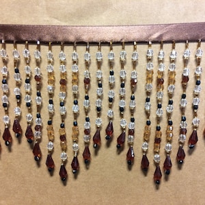 5" Brown Multi Crystal Beaded Fringe Trim CBF-38/8 Sold By The Yard