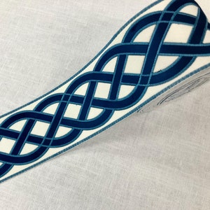 Creamy White & Navy 3.75 Inch Woven Suede Embroidery Trim Tape H-179301 / Drapery / Upholstery / Pillows / Curtains / Price Per Yard