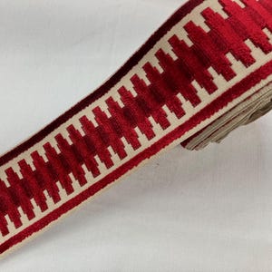 Beige & Red Woven Velvet Embroidery Trim Tape 3.5&quot; Width H-1108/8 Upholstery / Drapery / Interior Design / Home Furnishing