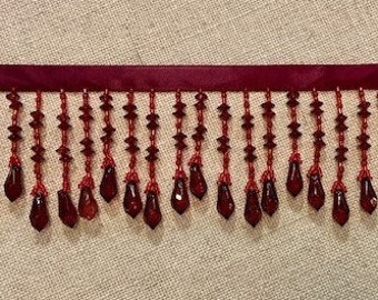 3" Cranberry Crystal Beaded Fringe Trim CBF-19/32 Sold by The Yard Upholstery / Drapery / Interior Design / Home Furnishing