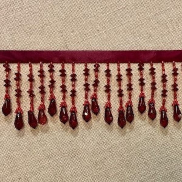 3" Cranberry Crystal Beaded Fringe Trim CBF-19/32 Sold by The Yard Upholstery / Drapery / Interior Design / Home Furnishing