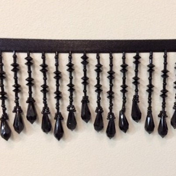 3" Black Crystal Beaded Fringe Trim CBF-19/47 Sold by The Yard