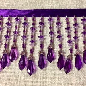 3" Purple Crystal Beaded Fringe Trim CBF-19/29-27 Sold By The Yard UPHOLSTERY / Drapery / Interior Design / Home Furnishing