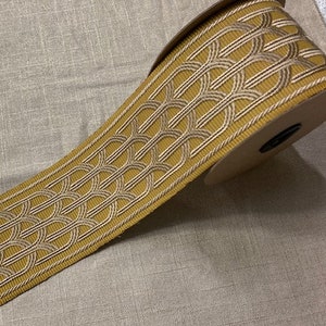 3 1/4" Antique Gold & Tan Embroidery Trim Tape H-76381 Upholstery / Drapery / Curtains / Home Decor / By The Yard