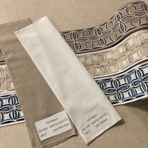4&quot; Wide Woven Embroidery Trim Tape H-00 & matching 118&quot; Wide Faux Linen Fabric Upholstery / Drapery / Home Furnishing / Interior Design
