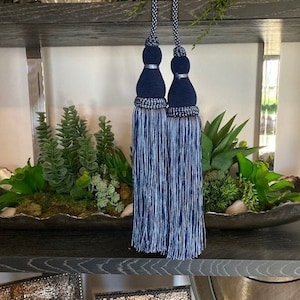 Navy & French Blue 13" Jumbo Double Tassel Tieback With 15" Double Loop Twist Cord DCTB-22/46-41 Drapery / Interior Design / Home Furnishing